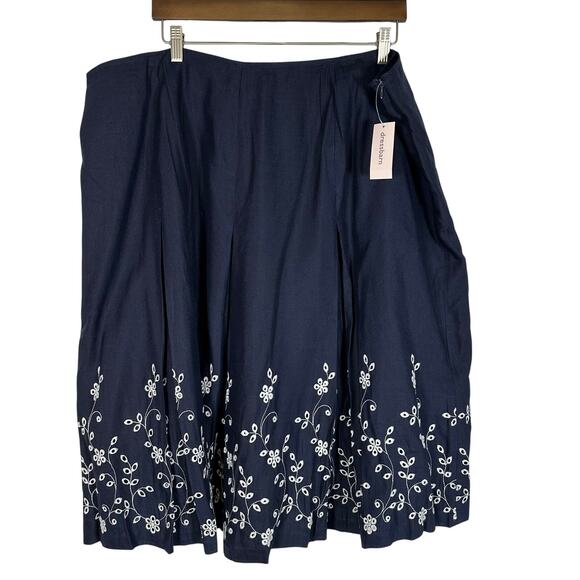 NWT Dressbarn Floral Eyelet Navy Linen Blend Full Skirt Womens 22W Career Church - Picture 1 of 8